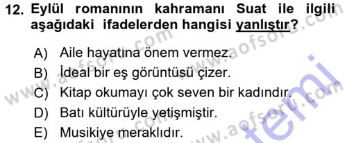 2. Abdülhamit Dönemi Türk Edebiyatı Dersi 2015 - 2016 Yılı (Final) Dönem Sonu Sınav Soruları 12. Soru