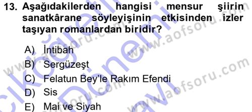 2. Abdülhamit Dönemi Türk Edebiyatı Dersi 2015 - 2016 Yılı (Final) Dönem Sonu Sınav Soruları 13. Soru