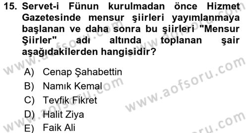 2. Abdülhamit Dönemi Türk Edebiyatı Dersi 2015 - 2016 Yılı (Final) Dönem Sonu Sınav Soruları 15. Soru