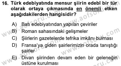 2. Abdülhamit Dönemi Türk Edebiyatı Dersi 2015 - 2016 Yılı (Final) Dönem Sonu Sınav Soruları 16. Soru