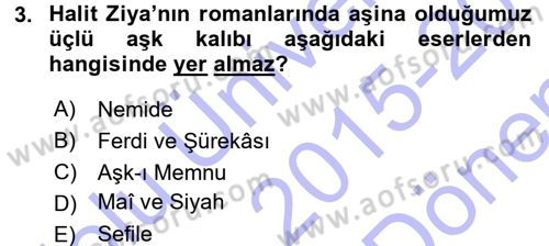 2. Abdülhamit Dönemi Türk Edebiyatı Dersi 2015 - 2016 Yılı (Final) Dönem Sonu Sınav Soruları 3. Soru