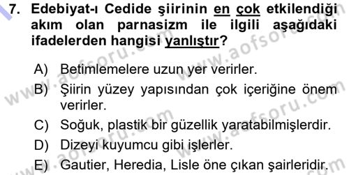 2. Abdülhamit Dönemi Türk Edebiyatı Dersi 2015 - 2016 Yılı (Final) Dönem Sonu Sınav Soruları 7. Soru