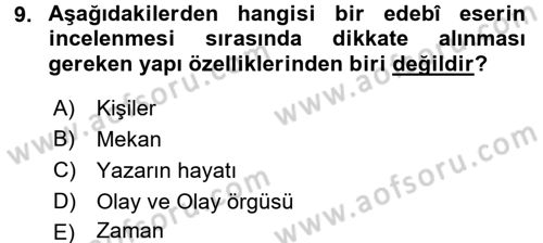 2. Abdülhamit Dönemi Türk Edebiyatı Dersi 2015 - 2016 Yılı (Final) Dönem Sonu Sınav Soruları 9. Soru