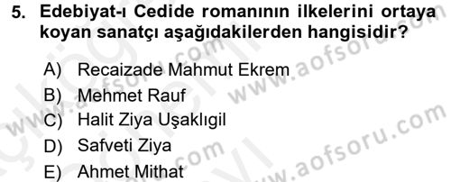 2. Abdülhamit Dönemi Türk Edebiyatı Dersi 2015 - 2016 Yılı Tek Ders Sınavı 5. Soru