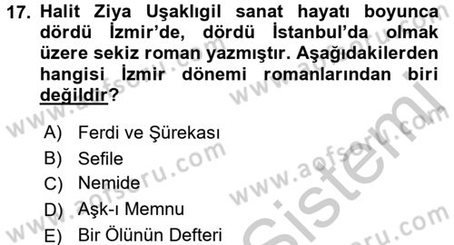 2. Abdülhamit Dönemi Türk Edebiyatı Dersi 2016 - 2017 Yılı 3 Ders Sınav Soruları 17. Soru