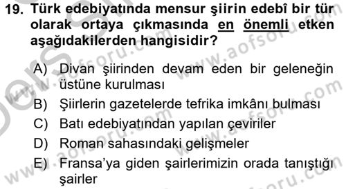 2. Abdülhamit Dönemi Türk Edebiyatı Dersi 2016 - 2017 Yılı 3 Ders Sınav Soruları 19. Soru
