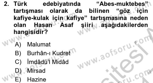 2. Abdülhamit Dönemi Türk Edebiyatı Dersi 2016 - 2017 Yılı 3 Ders Sınav Soruları 2. Soru