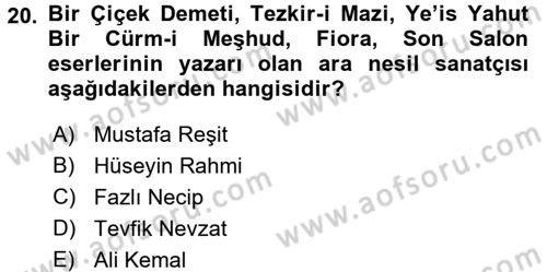2. Abdülhamit Dönemi Türk Edebiyatı Dersi 2016 - 2017 Yılı 3 Ders Sınav Soruları 20. Soru
