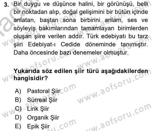 2. Abdülhamit Dönemi Türk Edebiyatı Dersi 2016 - 2017 Yılı 3 Ders Sınav Soruları 3. Soru