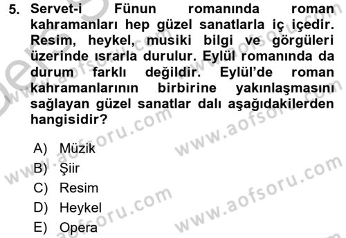 2. Abdülhamit Dönemi Türk Edebiyatı Dersi 2016 - 2017 Yılı 3 Ders Sınavı 5. Soru