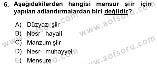 2. Abdülhamit Dönemi Türk Edebiyatı Dersi 2016 - 2017 Yılı 3 Ders Sınavı 6. Soru