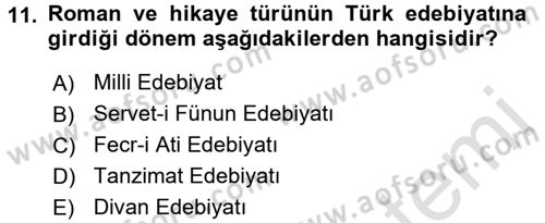 2. Abdülhamit Dönemi Türk Edebiyatı Dersi 2016 - 2017 Yılı (Vize) Ara Sınav Soruları 11. Soru