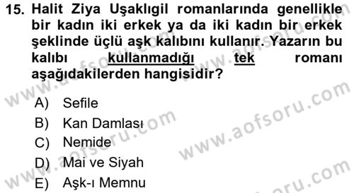 2. Abdülhamit Dönemi Türk Edebiyatı Dersi 2016 - 2017 Yılı (Vize) Ara Sınav Soruları 15. Soru