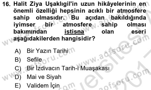 2. Abdülhamit Dönemi Türk Edebiyatı Dersi 2016 - 2017 Yılı (Vize) Ara Sınav Soruları 16. Soru