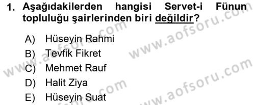 2. Abdülhamit Dönemi Türk Edebiyatı Dersi 2016 - 2017 Yılı (Final) Dönem Sonu Sınav Soruları 1. Soru