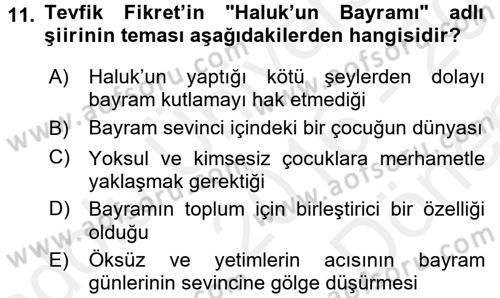 2. Abdülhamit Dönemi Türk Edebiyatı Dersi 2016 - 2017 Yılı (Final) Dönem Sonu Sınav Soruları 11. Soru