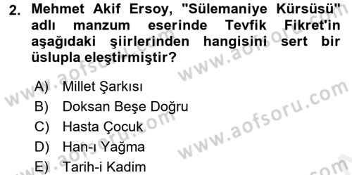 2. Abdülhamit Dönemi Türk Edebiyatı Dersi 2016 - 2017 Yılı (Final) Dönem Sonu Sınavı 2. Soru