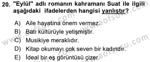2. Abdülhamit Dönemi Türk Edebiyatı Dersi 2016 - 2017 Yılı (Final) Dönem Sonu Sınav Soruları 20. Soru