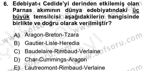 2. Abdülhamit Dönemi Türk Edebiyatı Dersi 2016 - 2017 Yılı (Final) Dönem Sonu Sınav Soruları 6. Soru