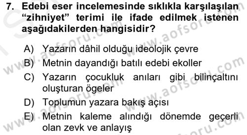 2. Abdülhamit Dönemi Türk Edebiyatı Dersi 2016 - 2017 Yılı (Final) Dönem Sonu Sınavı 7. Soru