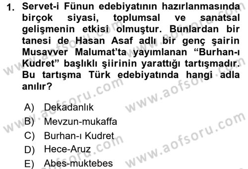 2. Abdülhamit Dönemi Türk Edebiyatı Dersi 2017 - 2018 Yılı 3 Ders Sınavı 1. Soru