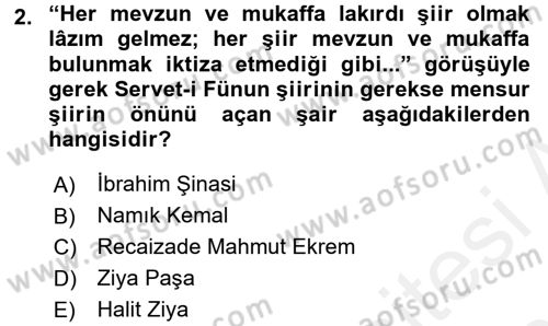 2. Abdülhamit Dönemi Türk Edebiyatı Dersi 2017 - 2018 Yılı 3 Ders Sınavı 2. Soru