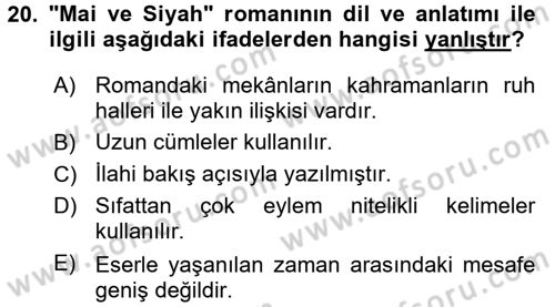 2. Abdülhamit Dönemi Türk Edebiyatı Dersi 2017 - 2018 Yılı 3 Ders Sınavı 20. Soru