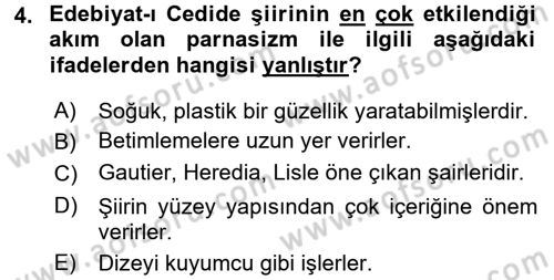 2. Abdülhamit Dönemi Türk Edebiyatı Dersi 2017 - 2018 Yılı 3 Ders Sınavı 4. Soru