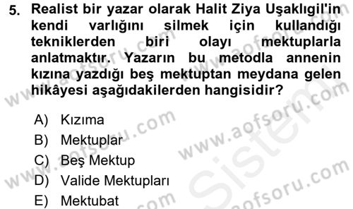 2. Abdülhamit Dönemi Türk Edebiyatı Dersi 2017 - 2018 Yılı 3 Ders Sınavı 5. Soru