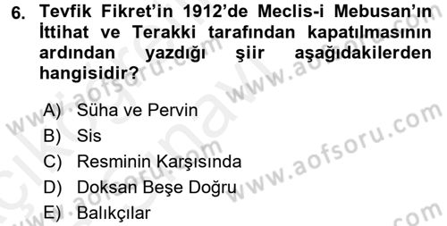 2. Abdülhamit Dönemi Türk Edebiyatı Dersi 2017 - 2018 Yılı 3 Ders Sınavı 6. Soru