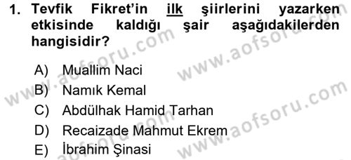 2. Abdülhamit Dönemi Türk Edebiyatı Dersi 2017 - 2018 Yılı (Vize) Ara Sınavı 1. Soru