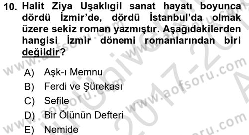 2. Abdülhamit Dönemi Türk Edebiyatı Dersi 2017 - 2018 Yılı (Vize) Ara Sınavı 10. Soru