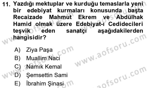 2. Abdülhamit Dönemi Türk Edebiyatı Dersi 2017 - 2018 Yılı (Vize) Ara Sınavı 11. Soru