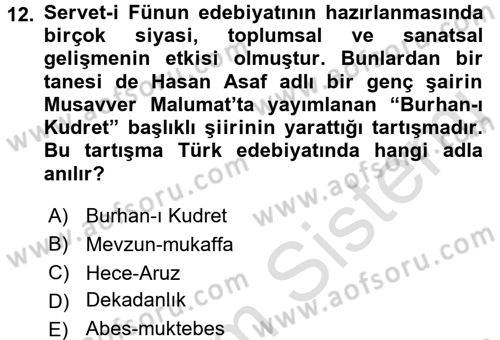 2. Abdülhamit Dönemi Türk Edebiyatı Dersi 2017 - 2018 Yılı (Vize) Ara Sınavı 12. Soru