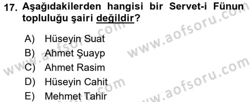 2. Abdülhamit Dönemi Türk Edebiyatı Dersi 2017 - 2018 Yılı (Vize) Ara Sınavı 17. Soru