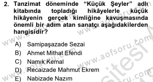 2. Abdülhamit Dönemi Türk Edebiyatı Dersi 2017 - 2018 Yılı (Vize) Ara Sınavı 2. Soru