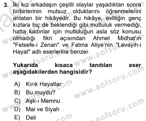 2. Abdülhamit Dönemi Türk Edebiyatı Dersi 2017 - 2018 Yılı (Vize) Ara Sınavı 3. Soru