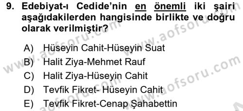 2. Abdülhamit Dönemi Türk Edebiyatı Dersi 2017 - 2018 Yılı (Vize) Ara Sınavı 9. Soru