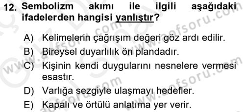 2. Abdülhamit Dönemi Türk Edebiyatı Dersi 2017 - 2018 Yılı (Final) Dönem Sonu Sınavı 12. Soru