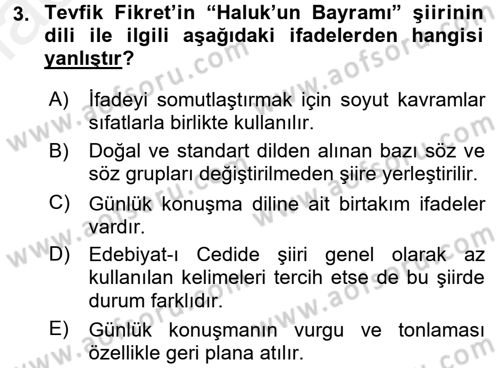 2. Abdülhamit Dönemi Türk Edebiyatı Dersi 2017 - 2018 Yılı (Final) Dönem Sonu Sınav Soruları 3. Soru