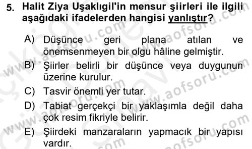 2. Abdülhamit Dönemi Türk Edebiyatı Dersi 2017 - 2018 Yılı (Final) Dönem Sonu Sınav Soruları 5. Soru