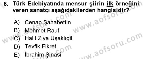 2. Abdülhamit Dönemi Türk Edebiyatı Dersi 2017 - 2018 Yılı (Final) Dönem Sonu Sınav Soruları 6. Soru