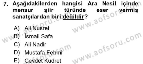 2. Abdülhamit Dönemi Türk Edebiyatı Dersi 2017 - 2018 Yılı (Final) Dönem Sonu Sınav Soruları 7. Soru