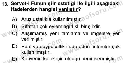 2. Abdülhamit Dönemi Türk Edebiyatı Dersi 2018 - 2019 Yılı (Vize) Ara Sınavı 13. Soru