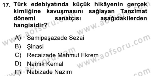 2. Abdülhamit Dönemi Türk Edebiyatı Dersi 2018 - 2019 Yılı (Vize) Ara Sınavı 17. Soru