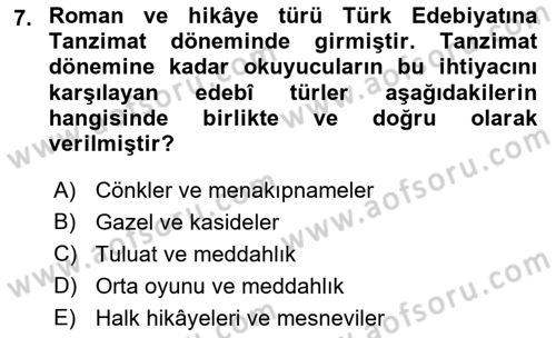 2. Abdülhamit Dönemi Türk Edebiyatı Dersi 2018 - 2019 Yılı (Vize) Ara Sınavı 7. Soru