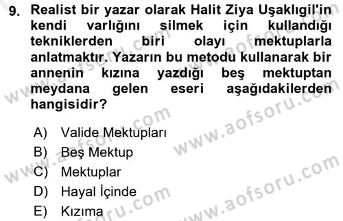 2. Abdülhamit Dönemi Türk Edebiyatı Dersi 2018 - 2019 Yılı (Vize) Ara Sınavı 9. Soru