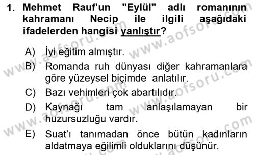 2. Abdülhamit Dönemi Türk Edebiyatı Dersi 2018 - 2019 Yılı (Final) Dönem Sonu Sınavı 1. Soru