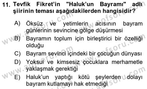 2. Abdülhamit Dönemi Türk Edebiyatı Dersi 2018 - 2019 Yılı (Final) Dönem Sonu Sınavı 11. Soru