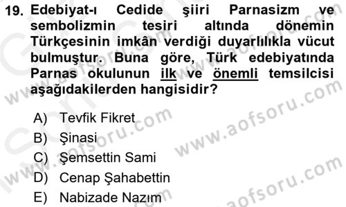 2. Abdülhamit Dönemi Türk Edebiyatı Dersi 2018 - 2019 Yılı (Final) Dönem Sonu Sınavı 19. Soru